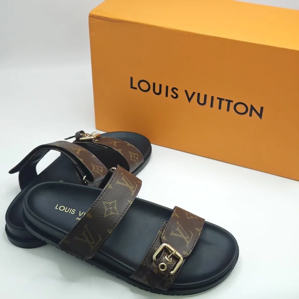 Louis Vuitton Brown and Gold Sandals